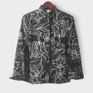 Austin Reed Open Front Floral Blazer Jacket Black White Sz 12 Elegant Classic